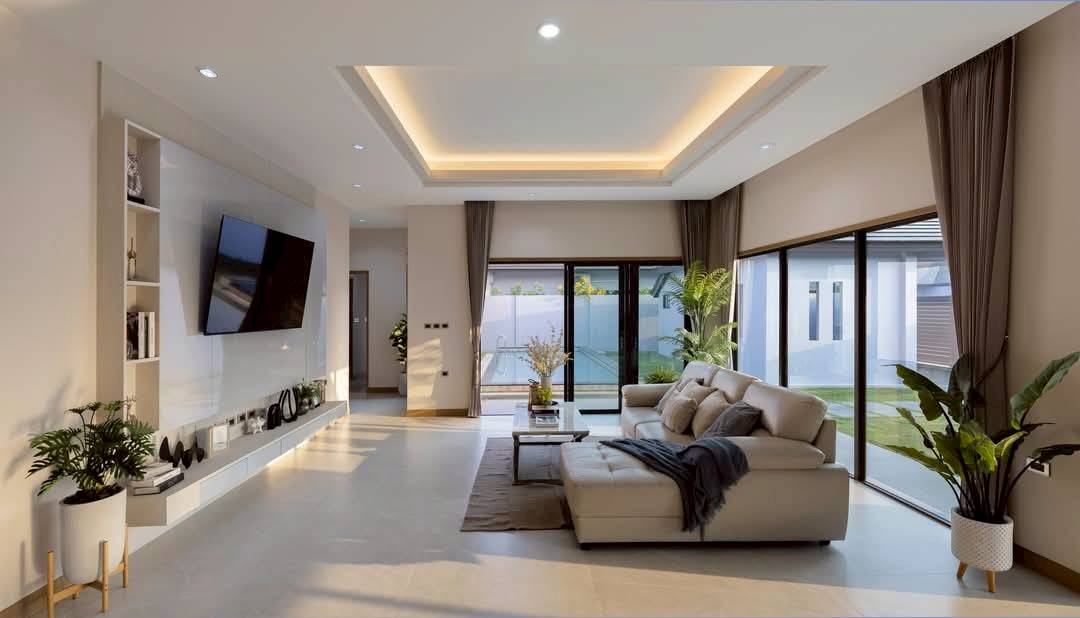 Modern pool villa living room